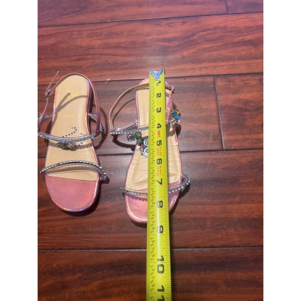 Christian Louboutin Kids Miniqueenie Pink Holographic Crystal Sandals Red Bottom